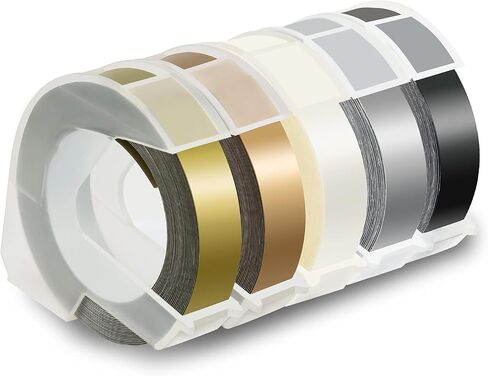 Pristar Compatible Embossing Tape Self-Adhesive Replacement for Dymo Embossing Label Maker Organizer Xpress, White on Black/Silver/Clear/Gold/Champagne Gold, 3/8 in x 9.8 ft, 5-Pack in Kuwait
