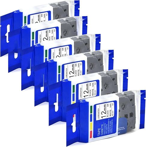 6-Pack 12mm 0.47" Laminated White Label Maker Tape Refill – Replacement for Brother P Touch Label Maker Tape TZe231 TZe-231 TZe, Compatible with Brother P-Touch Label Maker PT-D200 PT-2040 PT-1000 in Kuwait