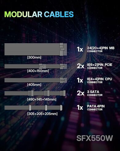 مصدر طاقة SFX بقدرة 550 وات SFF Mini ITX PSU 80 Plus Gold وحدات كاملة للكمبيوتر المكتبي المدمج للألعاب يدعم وحدة معالجة الرسومات المتعددة مع أربعة موصلات PCIe ومروحة فائقة الهدوء مقاس 115 مم لا تتضمن دعامة SFX إلى ATX باللون الأسود in Kuwait