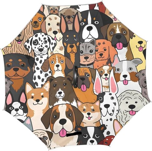 MRMIAN Doodle Dogs and Cat Faces Animal Colorful Windproof Inverted Open Close Reverse Rain Umbrella Inside Out Quality Waterproof Parasol Upside Down Stick Shelter with Hook c Handle in Saudi Arabia