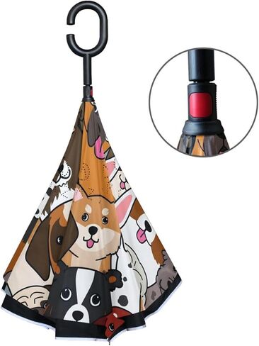 MRMIAN Doodle Dogs and Cat Faces Animal Colorful Windproof Inverted Open Close Reverse Rain Umbrella Inside Out Quality Waterproof Parasol Upside Down Stick Shelter with Hook c Handle in Saudi Arabia