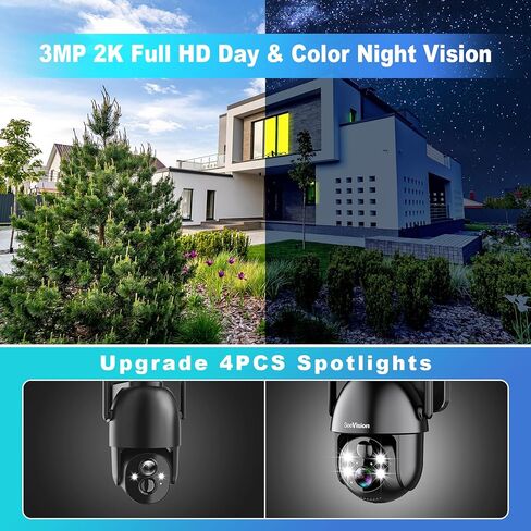 SeeVision كاميرات مراقبة تعمل بالطاقة الشمسية لاسلكية في الهواء الطلق، 2K PTZ WiFi 3MP كاميرا أمان داخلية للمنزل مع أضواء كاشفة، كشف حركة PIR، صفارة إنذار، رؤية ليلية ملونة، محادثة ثنائية الاتجاه، تخزين SD/سحابي in Kuwait