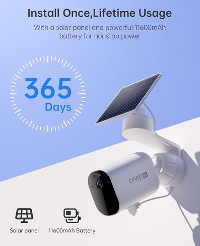 Solar Security Camera Wireless Outdoor, 4K Battery-Powered 11600mAh Home Camera with Solar Panel, Color Night Vision, AI Human/Vehicle Detection, 2.4G WiFi, No Monthly Fee in Kuwait