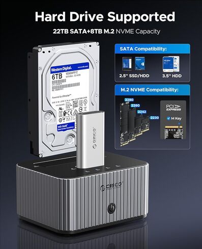 محطة إرساء محرك الأقراص الصلبة ORICO بسرعة 10 جيجابت في الثانية لـ NVMe SSD وSATA 3.5 HDD مع محطة إرساء هجينة من النوع C للاستنساخ ثنائي الاتجاه مع حوض حرارة ألومنيوم مستقل in Kuwait