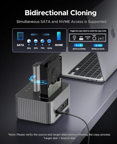 محطة إرساء محرك الأقراص الصلبة ORICO بسرعة 10 جيجابت في الثانية لـ NVMe SSD وSATA 3.5 HDD مع محطة إرساء هجينة من النوع C للاستنساخ ثنائي الاتجاه مع حوض حرارة ألومنيوم مستقل in Kuwait