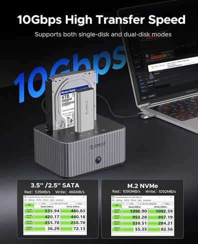 محطة إرساء محرك الأقراص الصلبة ORICO بسرعة 10 جيجابت في الثانية لـ NVMe SSD وSATA 3.5 HDD مع محطة إرساء هجينة من النوع C للاستنساخ ثنائي الاتجاه مع حوض حرارة ألومنيوم مستقل in Kuwait