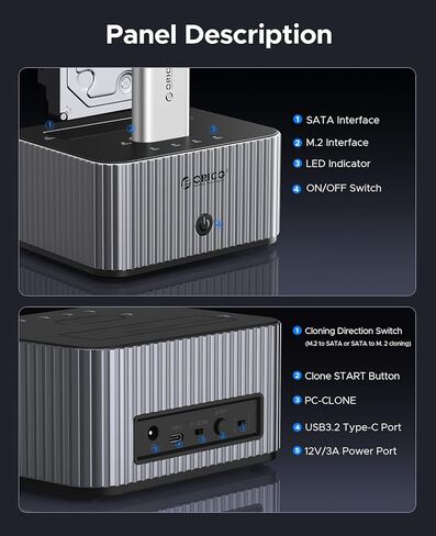 محطة إرساء محرك الأقراص الصلبة ORICO بسرعة 10 جيجابت في الثانية لـ NVMe SSD وSATA 3.5 HDD مع محطة إرساء هجينة من النوع C للاستنساخ ثنائي الاتجاه مع حوض حرارة ألومنيوم مستقل in Kuwait