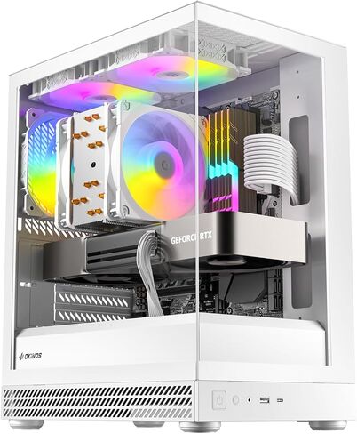 حافظة Okinos Aqua UNO Micro ATX، بدون دعم للمبرد، زجاج مقوى بانورامي سريع التحرير من الأمام والجانب، مراوح ARGB 3 × 120 مم مثبتة مسبقًا، نوع C 5 جيجابت في الثانية، أبيض قطبي in Kuwait
