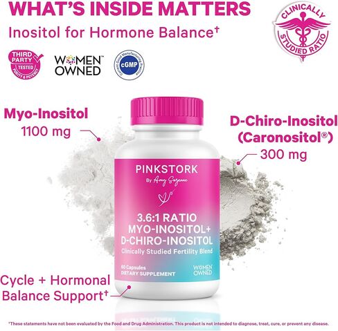 Pink Stork Myo-Inositol & D-Chiro Inositol: 3.6:1 Blend to Support Fertility, Hormone Balance for Women - Ovarian Function, Ovulation, Conception, and Period Support Supplement - 60 Capsules in Saudi Arabia