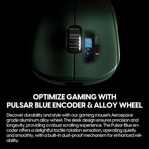 Pulsar Gaming Gears - ماوس الألعاب اللاسلكي X2A ES، إصدار المؤسس، يمكن استخدامه بكلتا اليدين، مفتاح بصري، شاشة OLED، بدون سائق، مستشعر PAW3395، بطارية 100 ساعة، يتضمن دونجل 4K (متوسط، أخضر) in Kuwait