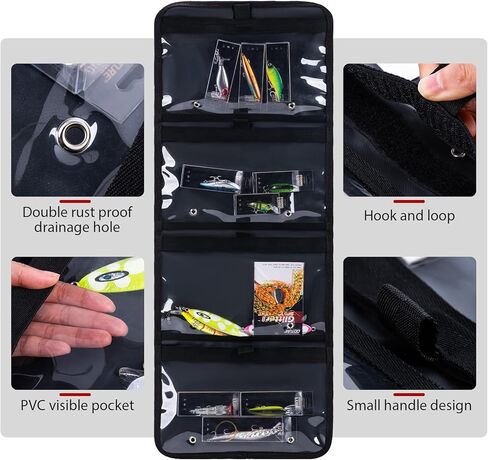 Goture Fishing Tackle Bag Roll Up Lure Wrap Soft Plastic Bait Storage with Drain Holes Measure Scale, 600D Water Repellent Jig Pouch Organizer for Saltwater Boat Gear in Kuwait