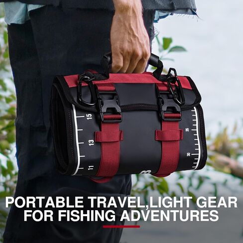 Goture Fishing Tackle Bag Roll Up Lure Wrap Soft Plastic Bait Storage with Drain Holes Measure Scale, 600D Water Repellent Jig Pouch Organizer for Saltwater Boat Gear in Kuwait