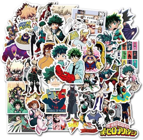50pcs Pack My Hero Academia Stickers for Kids Water Bottle, Cool Anime Cartoon Waterproof Vinyl Stickers for Teen Girl Adult Laptop Skateboard Bike Guitar Laggage Bicycle Travel Case Helmet in Kuwait