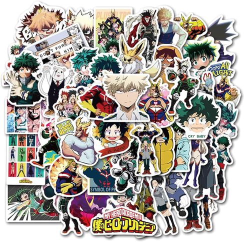 50pcs Pack My Hero Academia Stickers for Kids Water Bottle, Cool Anime Cartoon Waterproof Vinyl Stickers for Teen Girl Adult Laptop Skateboard Bike Guitar Laggage Bicycle Travel Case Helmet in Kuwait
