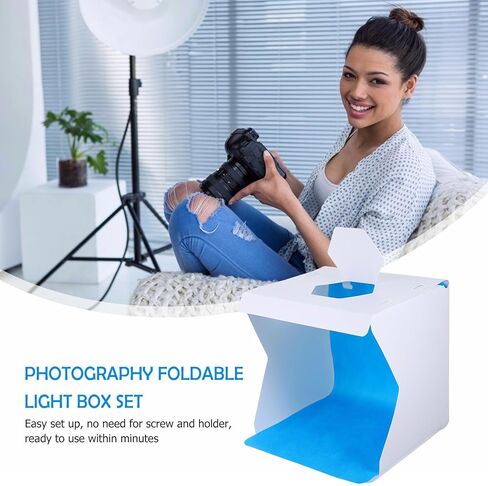 Holibanna 20cm Mini LED Photography Light Box Tent مع تصميم قابل للطي، خيمة تصوير استوديو الصور المحمولة للمجوهرات والتصوير الفوتوغرافي للمنتجات الصغيرة مع الخلفيات in Kuwait