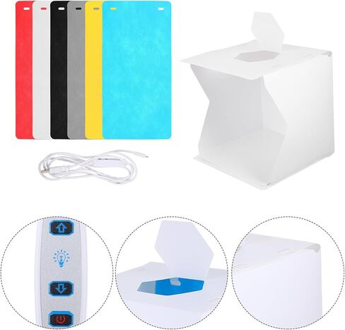 Holibanna 20cm Mini LED Photography Light Box Tent مع تصميم قابل للطي، خيمة تصوير استوديو الصور المحمولة للمجوهرات والتصوير الفوتوغرافي للمنتجات الصغيرة مع الخلفيات in Kuwait