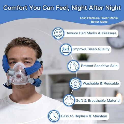 4 عبوات من أغطية أشرطة CPAP + 1 غطاء قناع وسادة الرقبة CPAP، وسائد مريحة من الصوف متوافقة مع ملحقات أقنعة الوجه بالكامل لتقليل ضغط غطاء الرأس وعلامات الخد الحمراء in Saudi Arabia