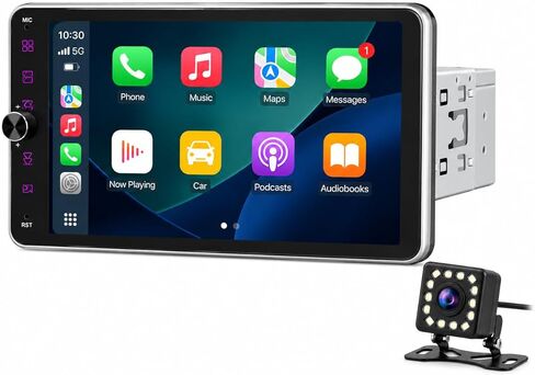 ستيريو سيارة DIN مقاس 10.1 بوصة مع تشغيل لاسلكي CarPlay، بلوتوث 5.2، شاشة لمس قابلة للدوران 720x1280 IPS، راديو FM AM RDS مع Android Auto، شحن سريع USB/Type-C، كاميرا احتياطية، مكالمات بدون استخدام اليدين in Kuwait