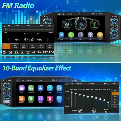 Single Din Car Stereo with Wireless Apple Carplay & Android Auto, 5" IPS Touchscreen Radio Bluetooth 5.2, Physical Knob Control, Waterproof Backup Camera, FM, MirrorLink, USB/Type-C, Navigation in Kuwait