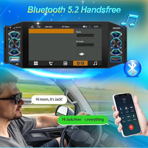 Single Din Car Stereo with Wireless Apple Carplay & Android Auto, 5" IPS Touchscreen Radio Bluetooth 5.2, Physical Knob Control, Waterproof Backup Camera, FM, MirrorLink, USB/Type-C, Navigation in Kuwait