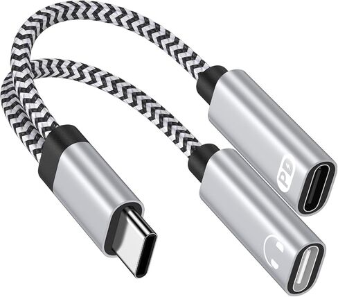 2 في 1 سامسونج USB نوع C إلى USBC سماعة رأس ومحول شاحن PD 60 واط لهاتف Galaxy S26/S26 Ultra/S26+ S25 Ultra S24، مقسم USB C 1 في 2 محول صوت HiFi لهاتف iPhone 17e 17 Pro Max 17 Air 16E 16 in Kuwait