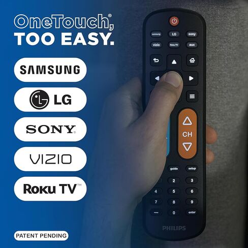 فيليبس BigEZ OneTouch جهاز تحكم عن بعد عالمي للتلفزيون لكبار السن، سهل الاستخدام، بديل لجهاز Samsung، LG، Sony، Vizio، Roku TV، أزرار بإضاءة خلفية، جهازين، أسود، SRP3945B/37 in Kuwait
