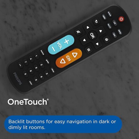 فيليبس BigEZ OneTouch جهاز تحكم عن بعد عالمي للتلفزيون لكبار السن، سهل الاستخدام، بديل لجهاز Samsung، LG، Sony، Vizio، Roku TV، أزرار بإضاءة خلفية، جهازين، أسود، SRP3945B/37 in Kuwait
