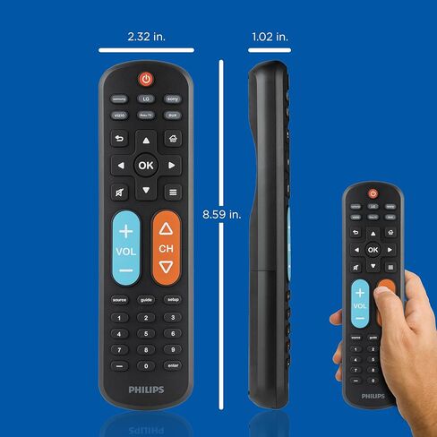 فيليبس BigEZ OneTouch جهاز تحكم عن بعد عالمي للتلفزيون لكبار السن، سهل الاستخدام، بديل لجهاز Samsung، LG، Sony، Vizio، Roku TV، أزرار بإضاءة خلفية، جهازين، أسود، SRP3945B/37 in Kuwait