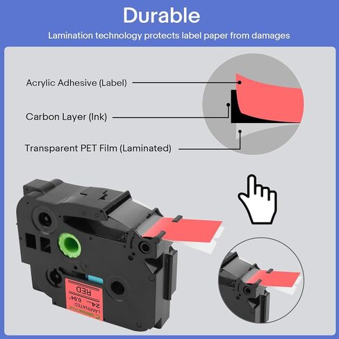 GREENCYCLE 4 Pack 24mm Red Label Tape Compatible for Brother P-Touch TZe-451 TZ-451 24mm 0.94" Laminated Red TZe451 TZ451 1'' TZe TZ Tape for Ptouch PT-E500 D600 P900W P700 P710BT Label Maker in Kuwait