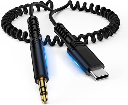 لكابل Samsung A17 USB C إلى 3.5 ملم صوت Aux Jack كابل 4FT ملفوف من النوع C إلى 3.5 ملم سلك ستيريو للسيارة لهاتف Galaxy A36 S25 Ultra Edge A16 Z Flip7 Fold7 S24 S23، iPhone 17 Pro Max Air 16e 16 Pro Max 15 in Kuwait