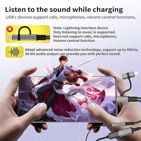 محول 3.5 ملم إلى USB C (2 في 2) لهاتف iPhone 17 16 15 14 13 لايتنينج إلى Aux Audio سماعة رأس جاك كابل مقسم دونجل شاحن سلك شحن السيارة لجهاز Ipad ثنائي الإضاءة DAC متوافق مع سامسونج in Kuwait