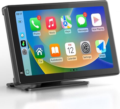 Haudio 7" Wireless CarPlay & Android Auto Screen for Car, Portable Car Stereo with 1080P Front & Rear Dash Cam, Backup Camera, Bluetooth, GPS Navigation, FM Transmitter, Plug & Play in Kuwait