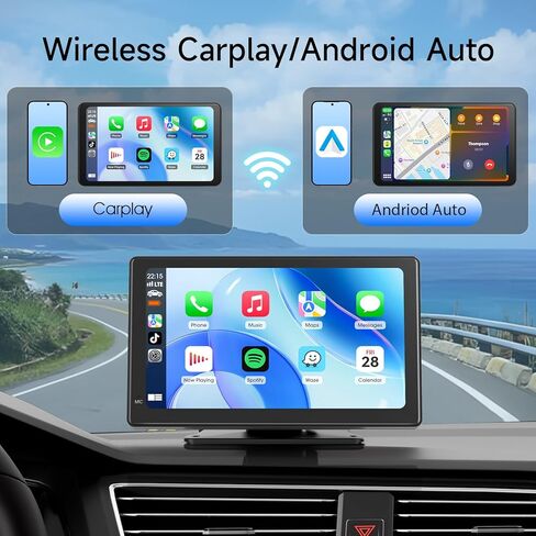 Haudio 7" Wireless CarPlay & Android Auto Screen for Car, Portable Car Stereo with 1080P Front & Rear Dash Cam, Backup Camera, Bluetooth, GPS Navigation, FM Transmitter, Plug & Play in Kuwait