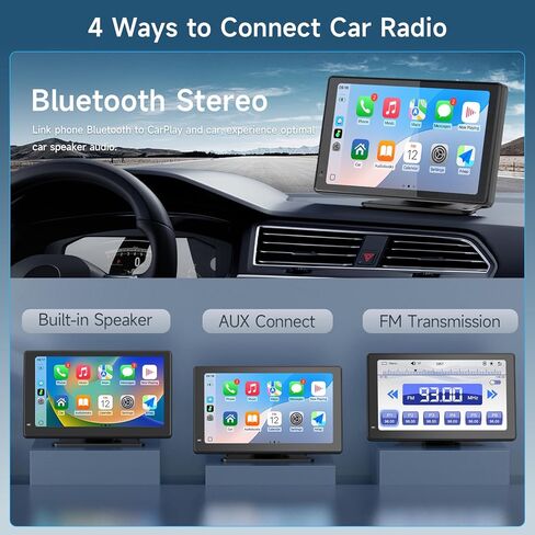 Haudio 7" Wireless CarPlay & Android Auto Screen for Car, Portable Car Stereo with 1080P Front & Rear Dash Cam, Backup Camera, Bluetooth, GPS Navigation, FM Transmitter, Plug & Play in Kuwait