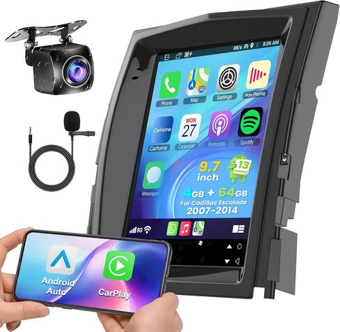 4+64 5G WiFi Car Radio for Cadillac Escalade 2007 2008 2009 2010 2011 2012 2013 2014, Android Stereo with Wireless Carplay&Android Auto, Support Bluetooth5.2/1080P Camera/GPS/SWC/Built-in DSP in Kuwait