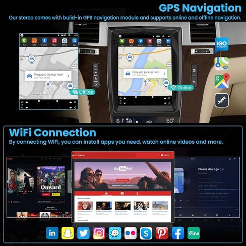 4+64 5G WiFi Car Radio for Cadillac Escalade 2007 2008 2009 2010 2011 2012 2013 2014, Android Stereo with Wireless Carplay&Android Auto, Support Bluetooth5.2/1080P Camera/GPS/SWC/Built-in DSP in Kuwait