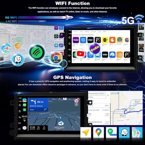 5GWiFi ترقية راديو السيارة لفورد إكسبيديشن 2007-2014، إكسبلورر 2006-2010، F150 2004-2008، F250/F350 2006-2016، توروس 2008-2009، 7 بوصة تعمل باللمس ستيريو لاسلكي Carplay Android Auto GPS FM Camera in Kuwait