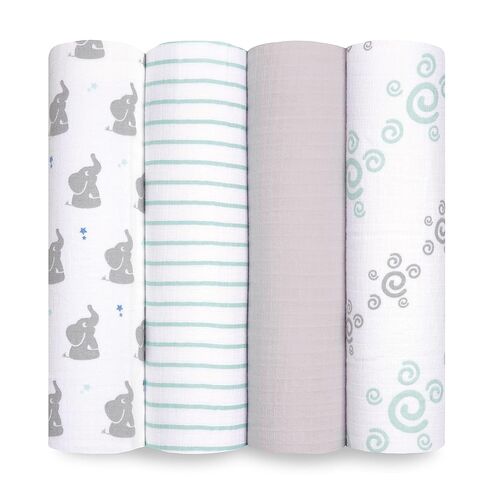 aden + anais Essentials Muslin Swaddle Blankets for Baby Girls and Boys, Newborn Receiving Blanket for Swaddling, 100% Cotton Baby Swaddle Wrap, 4 Pack, Flower's Bloom in Kuwait