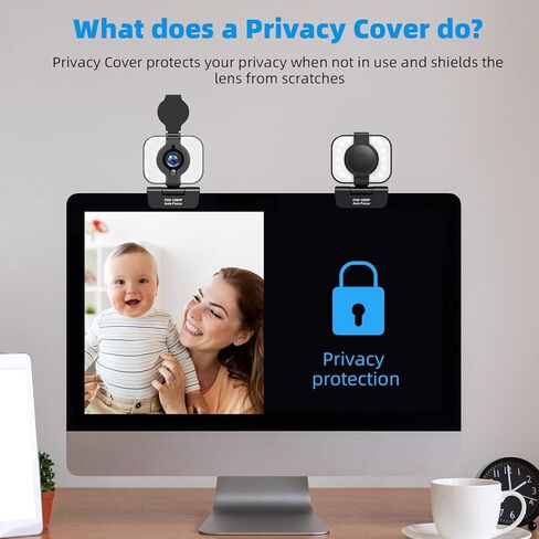Webcam with Microphone 1080P HD Web Camera Autofocus Streaming Camera with Privacy Cover Adjustable Fill Light, Plug and Play Webcam Gaming Camera for YouTube, Skype,Facebook,Zoom in Kuwait