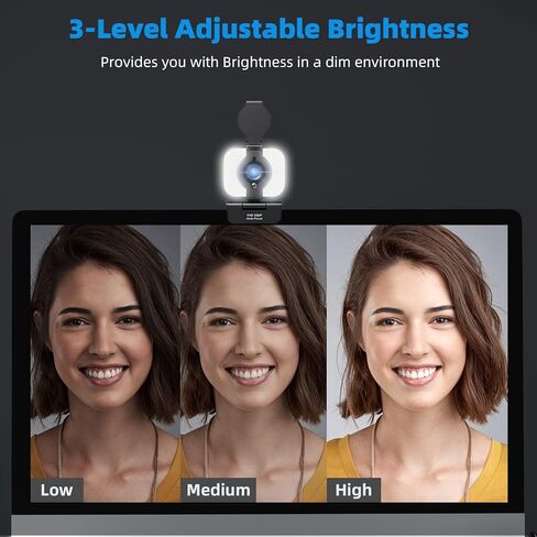 Webcam with Microphone 1080P HD Web Camera Autofocus Streaming Camera with Privacy Cover Adjustable Fill Light, Plug and Play Webcam Gaming Camera for YouTube, Skype,Facebook,Zoom in Kuwait