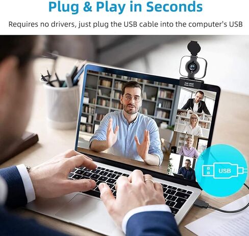 Webcam with Microphone 1080P HD Web Camera Autofocus Streaming Camera with Privacy Cover Adjustable Fill Light, Plug and Play Webcam Gaming Camera for YouTube, Skype,Facebook,Zoom in Kuwait
