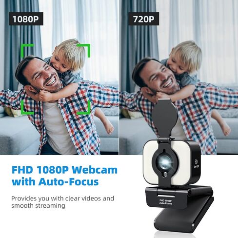 Webcam with Microphone 1080P HD Web Camera Autofocus Streaming Camera with Privacy Cover Adjustable Fill Light, Plug and Play Webcam Gaming Camera for YouTube, Skype,Facebook,Zoom in Kuwait