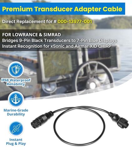 000-13977-001 كابل محول محول 9 دبابيس أسود إلى 7 دبابيس أزرق متوافق مع Lowrance HDS Gen2 Touch، Gen3، Elite HDI وSimrad NSS evo2، لمحولات xSonic وAirmar XID Chirp in Kuwait