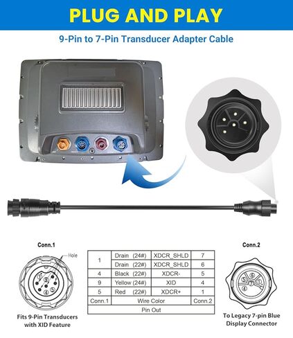 000-13977-001 كابل محول محول 9 دبابيس أسود إلى 7 دبابيس أزرق متوافق مع Lowrance HDS Gen2 Touch، Gen3، Elite HDI وSimrad NSS evo2، لمحولات xSonic وAirmar XID Chirp in Kuwait