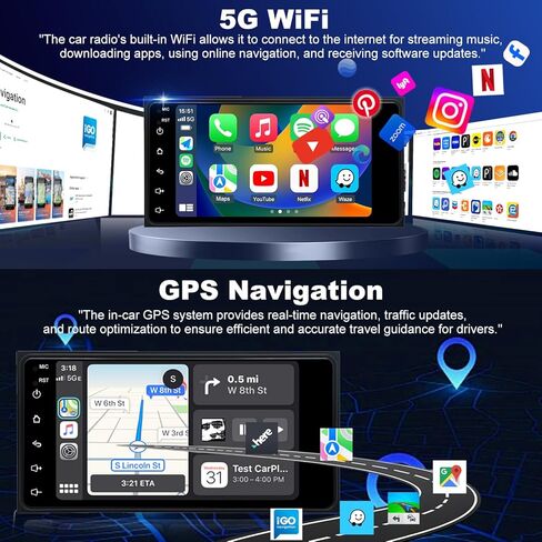 5GWifi ترقية راديو السيارة لتويوتا 4Runner 2003-2009، تندرا 2003-2006، هايلاندر 2001-2007، كامري 2002-2006، FJ Cruiser 2007-2014، شاشة لمس 7 بوصة ستيريو GPS لاسلكي Carplay Android Auto Camera in Kuwait