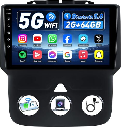 4Core+64G ROM Car Radio for Dodge Ram 1500 2500 3500 2013-2018: 1280 * 800 HD 9 Inch Touchscreen Replacement Stereo Carplay Android Auto 1080P Backup Camera GPS FM RDS 5G WiFi Bluetooth 5.0 in Kuwait