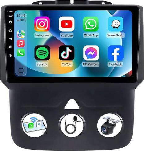 راديو سيارة رباعي النواة لسيارة دودج رام 1500 2500 2013-2018: 10 بوصات CarPlay لاسلكي وAndroid Auto مع شاشة لمس 1280 * 800 IPS تعمل بنظام Android واستبدال ستيريو بلوتوث GPS 5G WiFi FM (تناسب فقط التيار المتردد اليدوي) in Kuwait