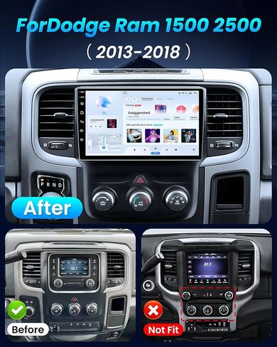 راديو سيارة رباعي النواة لسيارة دودج رام 1500 2500 2013-2018: 10 بوصات CarPlay لاسلكي وAndroid Auto مع شاشة لمس 1280 * 800 IPS تعمل بنظام Android واستبدال ستيريو بلوتوث GPS 5G WiFi FM (تناسب فقط التيار المتردد اليدوي) in Kuwait