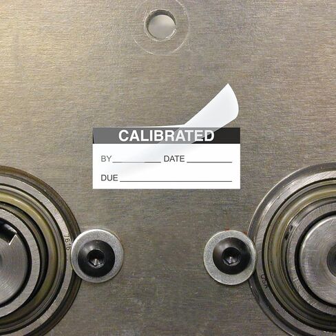 SmartSign Self-Laminating Calibrated Labels by/Date/Due | 1.5" x 0.625" Polyester with Clear Flap, Pack of 140, Waterproof Write-On Adhesive Calibration Stickers, Made in USA in Kuwait