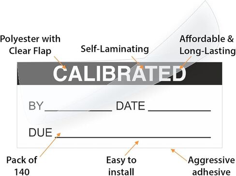 SmartSign Self-Laminating Calibrated Labels by/Date/Due | 1.5" x 0.625" Polyester with Clear Flap, Pack of 140, Waterproof Write-On Adhesive Calibration Stickers, Made in USA in Kuwait